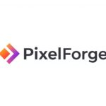 creative digital marketing agency logo for brand pixelforge , modern abstract pixel icon, orange and purple gradient colors, sleek professional typography, minimalist vector branding, white background